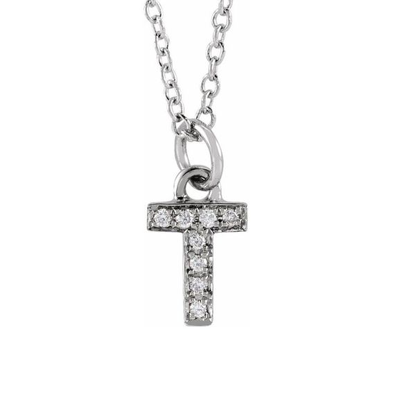 14K White Gold .03 CTW Diamond Tiny Initial T Necklace,...